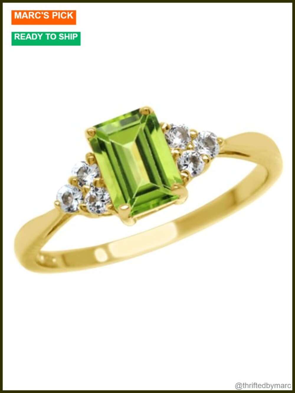Octagon Peridot Topaz 925 Sterling Silver Engagement Ring 18K Yellow Gold Plated